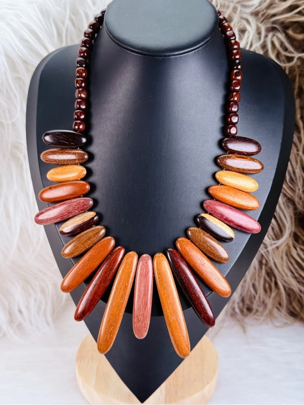 Beautiful, lightweight, multi shaded bohemian, tribal chic costume necklace